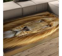 lavables en Machine Brun doré Salon Tapis 120x150cm Faune Moderne Lion Face Portrait antidérapant à Poils Ras Animaux Non muants pour Salle Manger Bureau Domicile Chambre