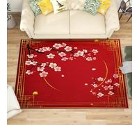 Lavables Tapis de Salon Fleurs de Cerisier Roses, 60x90 cm Entretien Facile Intérieur Moquette - Style du Nouvel an Chinois Petit Tapis Poils Ras Antidérapant pour Chambre d'enfant et Adulte