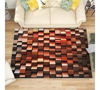 Lavables Tapis de Salon Grille Tridimensionnelle D'Illusion D'Optique, 120x180 cm Entretien Facile Intérieur Moquette - Cuivre Grande Tapis Poils Ras Antidérapant pour Chambre D'enfant et Adulte