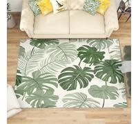 Lavables Tapis de Salon Imprimé Botanique de Feuilles de Monstera, 60x90 cm Entretien Facile Intérieur Moquette - Vert Clair Petit Tapis Poils Ras Antidérapant pour Chambre D'enfant et Adulte