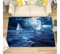 Lavables Tapis de Salon Navigation sur Une Mer AgitéE, 160x230 cm Entretien Facile Intérieur Moquette - Bleu foncé Grande Tapis Poils Ras Antidérapant pour Chambre d'enfant et Adulte
