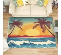 Lavables Tapis de Salon OcéAn, 140x200 cm Entretien Facile Intérieur Moquette - Peinture Vague CréPuscule Grande Tapis Poils Ras Antidérapant pour Chambre d'enfant et Adulte