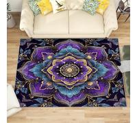 Lavables Tapis de Salon Violet Foncé, 140x200 cm Entretien Facile Intérieur Moquette - Magnifique Motif de Mandala Grande Tapis Poils Ras Antidérapant pour Chambre d'enfant et Adulte