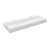 Lavabo 120x46x11 cm Fonte minérale Marbre Blanc 2 Trous | Fixation murale, matériaux de montage inclus, usage suspendu ou comptoir, 2 trous robinet, facile à nettoyer