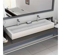 vidaXL Lavabo en fonte minérale marbre 120x46x11 cm Blanc