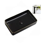 Lavabo à comptoir en céramique rectangulaire pour Salle de Bain, 60 x 34 x 11 cm, lavabo de Luxe léger avec Robinet et drain/14926