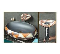 Lavabo à Poser Ovale, Robinet d'évier en céramique, évier de Salle de Bain L57 * L40 * H16cm avec Robinet Chaud et Froid, Bouchon de lavabo de Salle de bain/14674