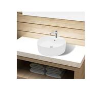 Lavabo à trou de trop-plein/robinet céramique Blanc Rond