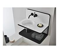 Alape Steel 19 Plan de toilette WP.S19.1, L:600mm, H:497mm, P:360mm, vasque ronde Ã gauche, sans trop-plein, avec tablette en verre, 5260000000 - 5260000000