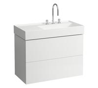 LAUFEN Kartell lavabo 8103397571581, 90x46cm, blanc mat, tablette à gauche, 3 robinets, saphir céramique
