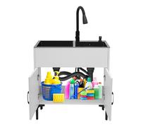 Lavabo autoportant 75 x 41 cm, en acier inoxydable, avec robinet froid extensible, avec cabinet, anti-trop-plein, pour cuisine, salle de bain, extérieur