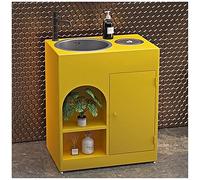 Lavabo autoportant de style industriel avec rangement et gestion des déchets, meuble moderne pour lavabo