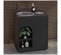 Lavabo autoportant de style industriel avec rangement et gestion des déchets, meuble moderne pour lavabo