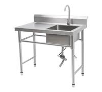 Lavabo autoportant en acier inoxydable - 100 x 60 x 93 cm - Professionnel - Avec joint d'étanchéité et mitigeur - Multifonction - Pour restaurant, bar, café