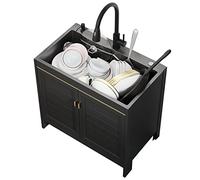 Lavabo autoportant en acier inoxydable avec armoire Station de lavage des mains compacte pour cuisine, garage, sous-sol, affaires et buanderie, taille de 20,3 cm (couleur : A)