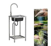 Lavabo autoportant en acier inoxydable multifonction | Évier avec robinet à 360° pour extérieur et camping, évier en acier inoxydable pour extension de la cuisine extérieure, buanderie, garage (38 cm)