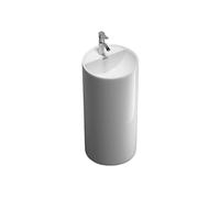 Lavabo autoportant Lavabo sur colonne blanc monobloc avec robinet et kit de vidange, vasque circulaire en céramique for salle bain