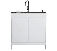 Lavabo avec armoire inférieure, lavabo en aluminium nid d'abeille avec évier multifonction en acier inoxydable noir, lavabo à bec autoportant avec robinet et vidange pour buanderie, garage