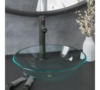 Lavabo avec robinet et bonde en verre trempé rond de 42 cm de diamètre pour salle de bain lavabo plan de travail