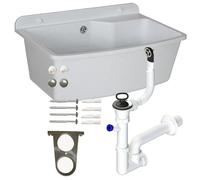 Lavabo avec siphon - En plastique - Couleur granit blanc - Longueur : 61 cm - Installation d'eau - Cuisine - Salle de bain robuste