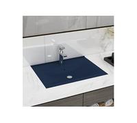 vidaXL Lavabo Vasque à poser 60x46 cm Céramique Bleu foncé mat avec trou de robinet