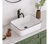 Lavabo Baño DeerValley DV-1V0002 Lavabo Rectangular Sobre Encimera, Vasque Salle de Bain Bordes Noir, 475 x 375 mm