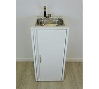 Lavabo Blanc avec évier en acier inoxydable/Mobile prêt à l'emploi/, Pompe immergée, bloc d'alimentation, robinet, compartiment de rangement, volume 2 Bidon Par 15 L pour l'eau fraîche et eaux usées/Évier Lavabo Station de lavage Camping