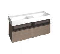 Lavabo burgbad Yumo avec meuble sous-lavabo, largeur : 1315mm, poignée G0179, avec cadre frontal en aluminium, SFKM132F3717C0001, Couleur: Chêne Décor Cachemire Mélamine / Chêne Décor Cachemire Mélami