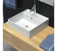 Lavabo Camping Car,Luxueuse vasque céramique carrée avec trop plein 41 x 41 cm pour Toilettes