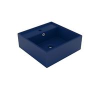vidaXL Lavabo carré à trop-plein Bleu foncé mat 41x41 cm Céramique