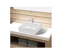 vidaXL Lavabo carré en céramique avec trou pour robinet – blanc (vasque lave-mains)