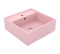 vidaXL Lavabo Carré de Luxe à Trop-plein Vasque à Poser de Toilette Lave-mains de Salle de Bain Salle Cosmétique Maison Rose Mat 41x41 cm Céramique