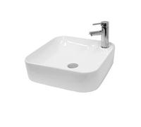 Lavabo Carré en Céramique, 435x435x125 mm, Blanc, avec Garniture de Vidage 1