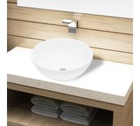 Lavabo Céramique Moderne Blanc Brillant Haut Rond Lavabo de Salle de Bain 4,5 cm Drain