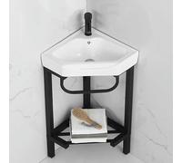 Lavabo Coin, Lavabo d'angle pour Salle de Bain et Combo Lavabo, Armoire de Salle de Bain avec Robinet et Accessoires, Evier en Céramique Inox, pour Petites Pièces (47 cm)