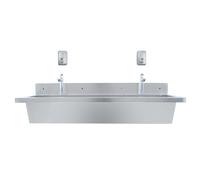 Lavabo Collectif Sur Mur 1200 mm en Inox Ultra Résistant Commercial Robinets Temporisés Rectangulaire Crédence Utilitaire Lavage Mains Drainage Pente CHRD HORECA [Distributeurs de Savon 500 ml INCLUS]