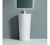 doporro Lavabo Colonne Rond Blanc Vasque sur Pied Solid Surface Lave Mains pour Salle de Bain 45x45x90cm Colossum35