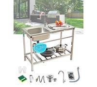 Lavabo Commercial De Cuisine Autoportant En Acier Inox 1 Bac Évier Utilitaire Sur Pieds avec Robinet & Égouttoir Extérieur Évier De Jardin Portable Pour Buanderie Sous-Sol Gain De Place(75x40xH75cm)