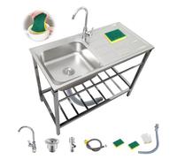Lavabo Commercial De Cuisine, Evier INOX 1 Bac avec Egouttoir Et Robinet, Extérieur Évier De Jardin, évier Industriel, Évier Utilitaire Pour Restaurant, Garage, Buanderie(75x40xH75cm)