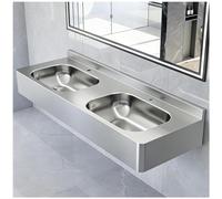 Lavabo commercial en acier inoxydable à fixation murale 119,4 cm | Évier de salle de bain rectangulaire à double vasque, élégant et flottant pour toilettes modernes et espaces fonctionnels