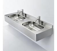 Lavabo commercial en acier inoxydable à fixation murale 119,4 cm | Évier de salle de bain rectangulaire à double vasque, élégant et flottant pour toilettes modernes et espaces fonctionnels