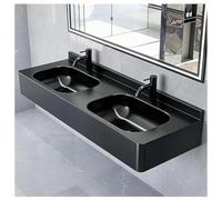 Lavabo commercial en acier inoxydable à fixation murale 119,4 cm | Évier de salle de bain rectangulaire à double vasque, élégant et flottant pour toilettes modernes et espaces fonctionnels