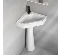 Lavabo compact en céramique - Design d'angle peu encombrant pour salle de bain et vestiaire, élégant et fonctionnel, parfait pour les petits espaces