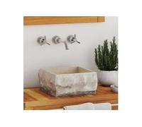 Lavabo vidaXL en marbre crème 30x30x13 cm - Carré - A encastrer - Beige - Granit