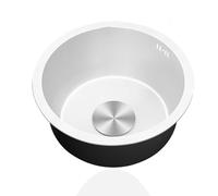 Lavabo Cuisin Rond Blanc,éVier Inox,Petit Evier de Cuisine 1 Bac Avec Raccords de Vidange pour Bar,Caravane, Camping,FaçOns D'Installer Sur Le Plan Et Sous Plan (Ø 45cm)