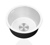 Lavabo Cuisine Rond,éVier de Cuisine Blanc, Eviers Inox 1 Bac Avec Raccords de Vidange,FaçOns D'Installer Sur Le Plan Et Sous Plan (Ø 40cm)