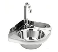 Lavabo d’Angle en Acier Inoxydable, Lavabo Mural Triangulaire, Mini Lave Main Évier en Acier Inoxydable avec Robinet Eau Chaude et Froide, Gain de Place pour Salle Bain, Camping-Car, Bateau, WC,Garage