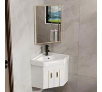 Lavabo d'angle avec armoire de toilette et miroir, meuble-lavabo suspendu pour un gain de place, vasque en céramique