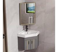 Lavabo d'angle avec armoire de toilette et miroir, meuble-lavabo suspendu pour un gain de place, vasque en céramique