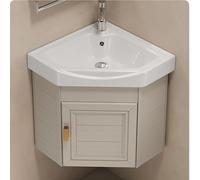 Lavabo d'angle compact en céramique à suspendre au mur avec récipient de rangement pour salle de bain et toilettes